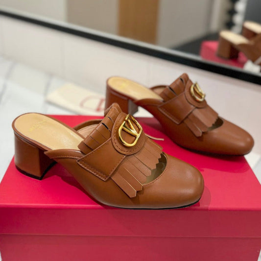 VT 2025 Signature Heeled Mule Brown Calf Leather 295076