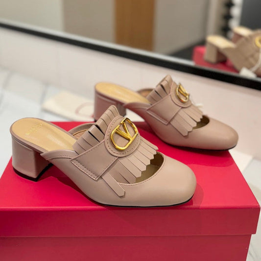 VT 2025 Signature Heeled Mule Pure Beige Calf Leather 295077