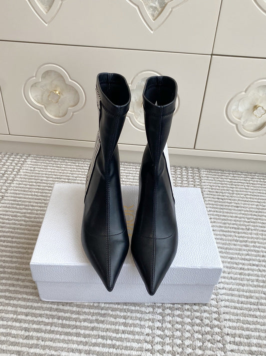 Dior 2025 Tribales Heeled Ankle Boot 50mm Black mix White Lambskin 501192