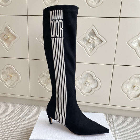 Dior 2025 Tribales Heeled Ankle High Boot 50mm Black White Suede 501201