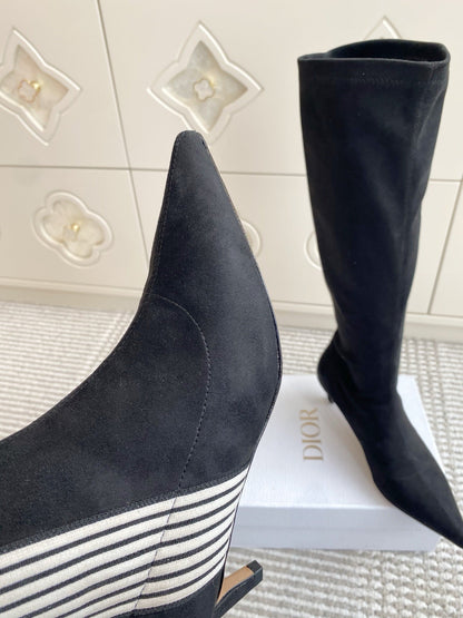 Dior 2025 Tribales Heeled Ankle High Boot 50mm Black White Suede 501201