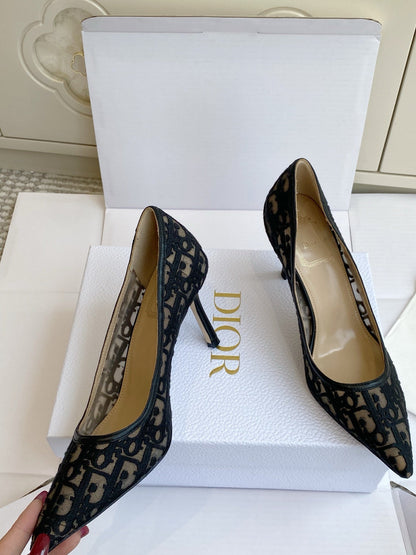 CD 26s Adioable Pump 8cm Monogram Black Beige Mesh Lambskin 909642