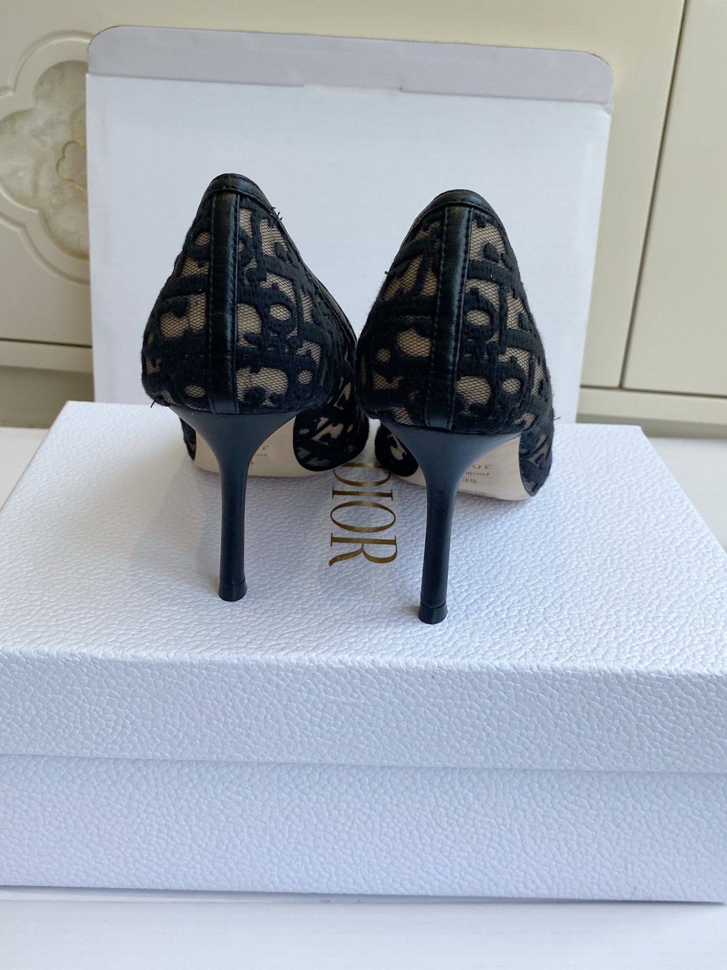 CD 26s Adioable Pump 8cm Monogram Black Beige Mesh Lambskin 909642
