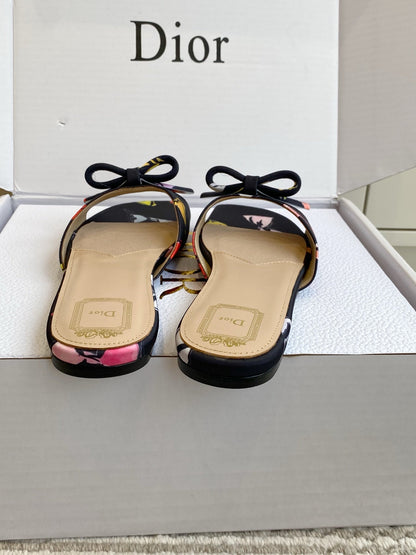 CD 26s Bow Kitten Flat Open Back Sandals Black Lambskin 909654