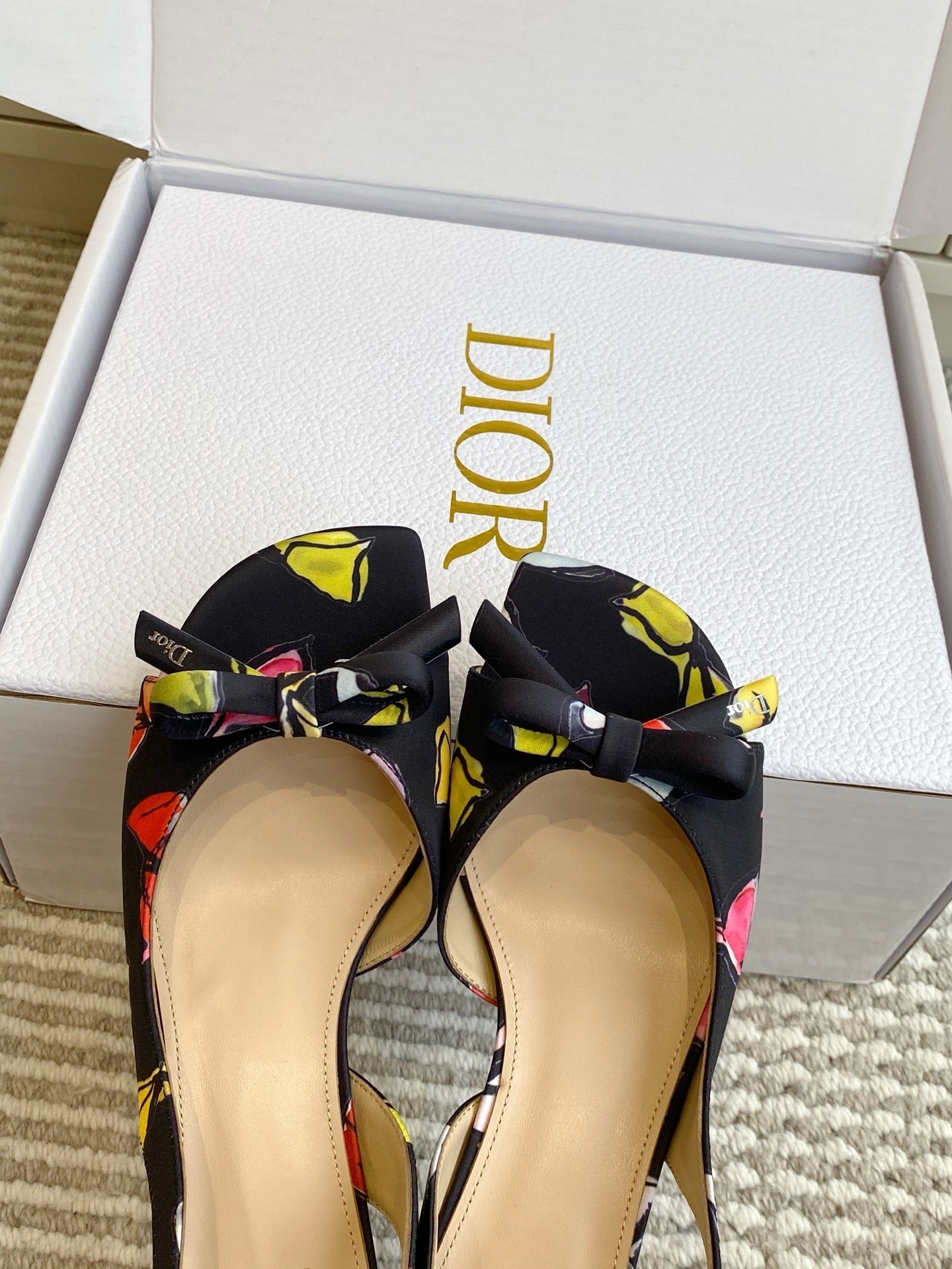 CD 26s Bow Kitten Heel Open Back Sandals Black Lambskin 909655