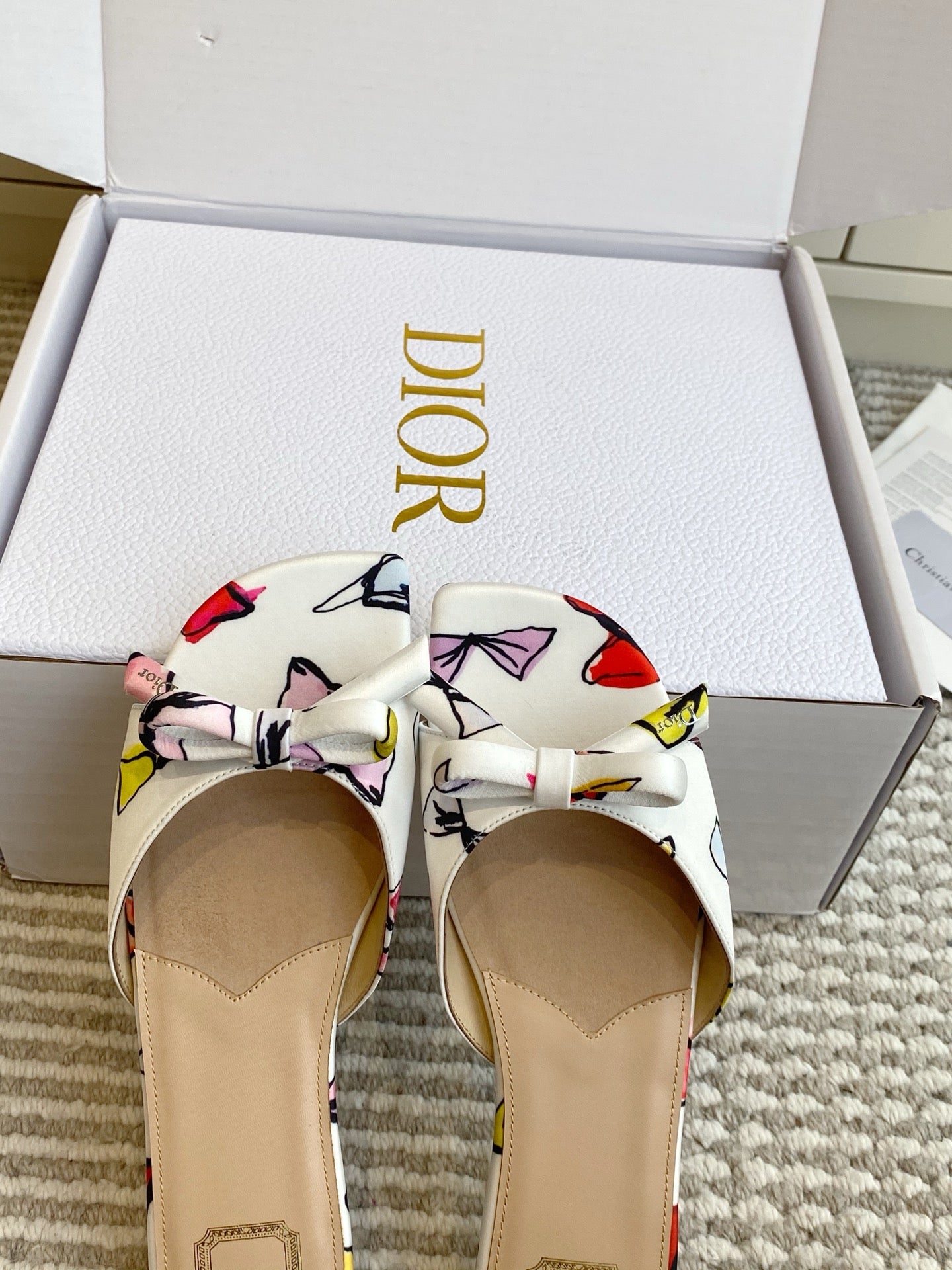 CD 26s Bow Kitten Flat Open Back Sandals White Lambskin 909656