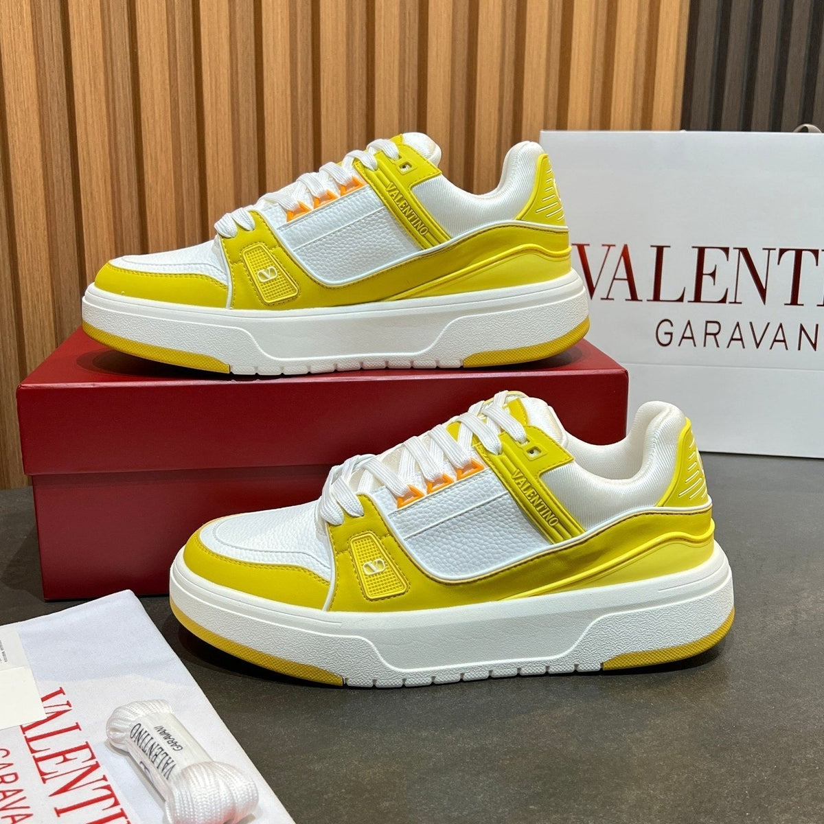 VT 25S Couple Sneakers White Yellow Calfskin 563109