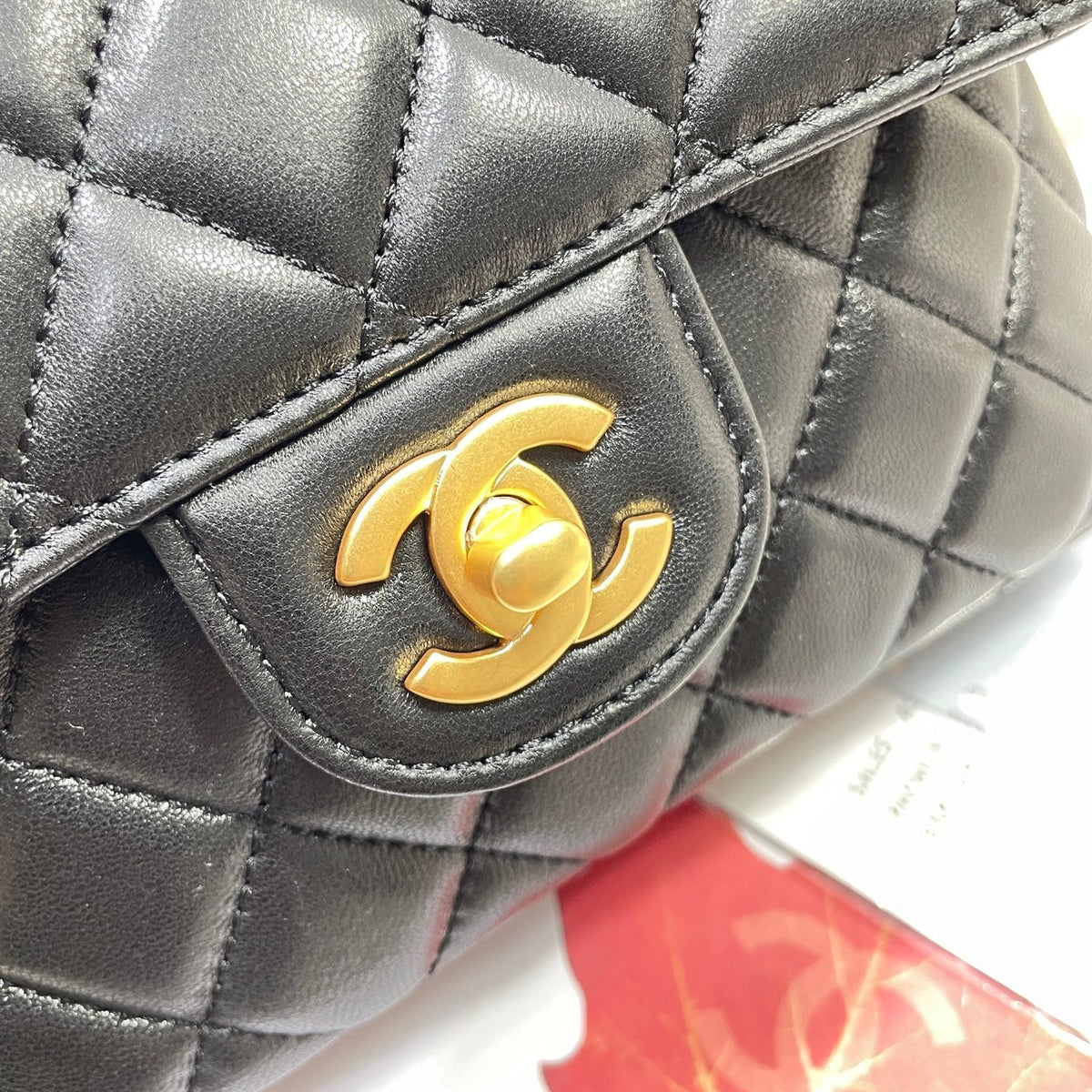 CC 25P Mini Flap Bag 20cm Top Handle Black Calfskin Gold Hardware