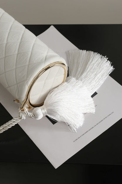 Chanel 2026 Clutch With Strap 23.5cm White Velvet Leather