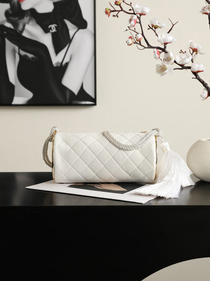 Chanel 2026 Clutch With Strap 23.5cm White Velvet Leather