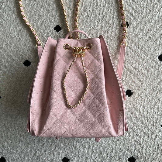 Chanel 2025 Backpack 23cm Pink Grained Calfskin 318275