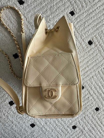 Chanel 2025 Backpack 23cm Light Yellow Grained Calfskin 318276