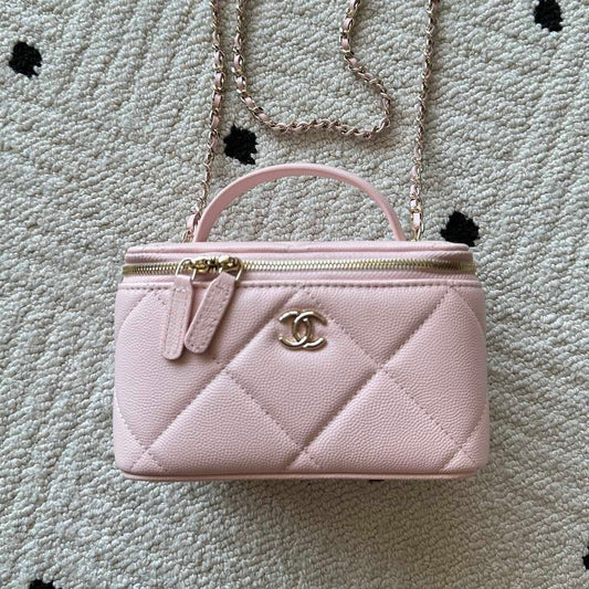 Chanel 2025 Vanity 17cm Bag Pink Caviar Leather 320302
