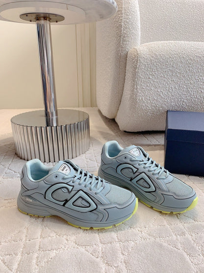 CD B30 Sneaker Grey Blue Mix Yellow Polyester Mesh Fabric And Calfskin