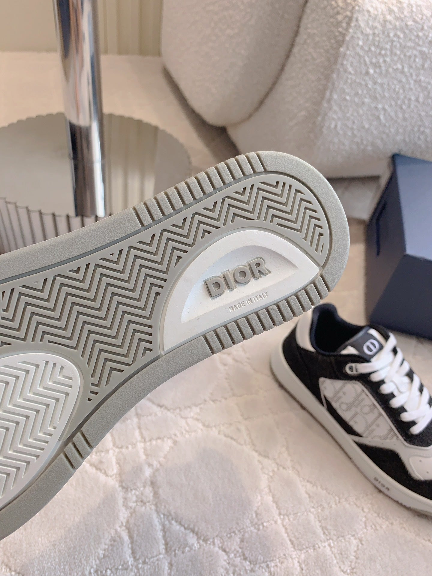 CD B27 Low-Top Sneaker Black White Print Calfskin And Denim Fabric