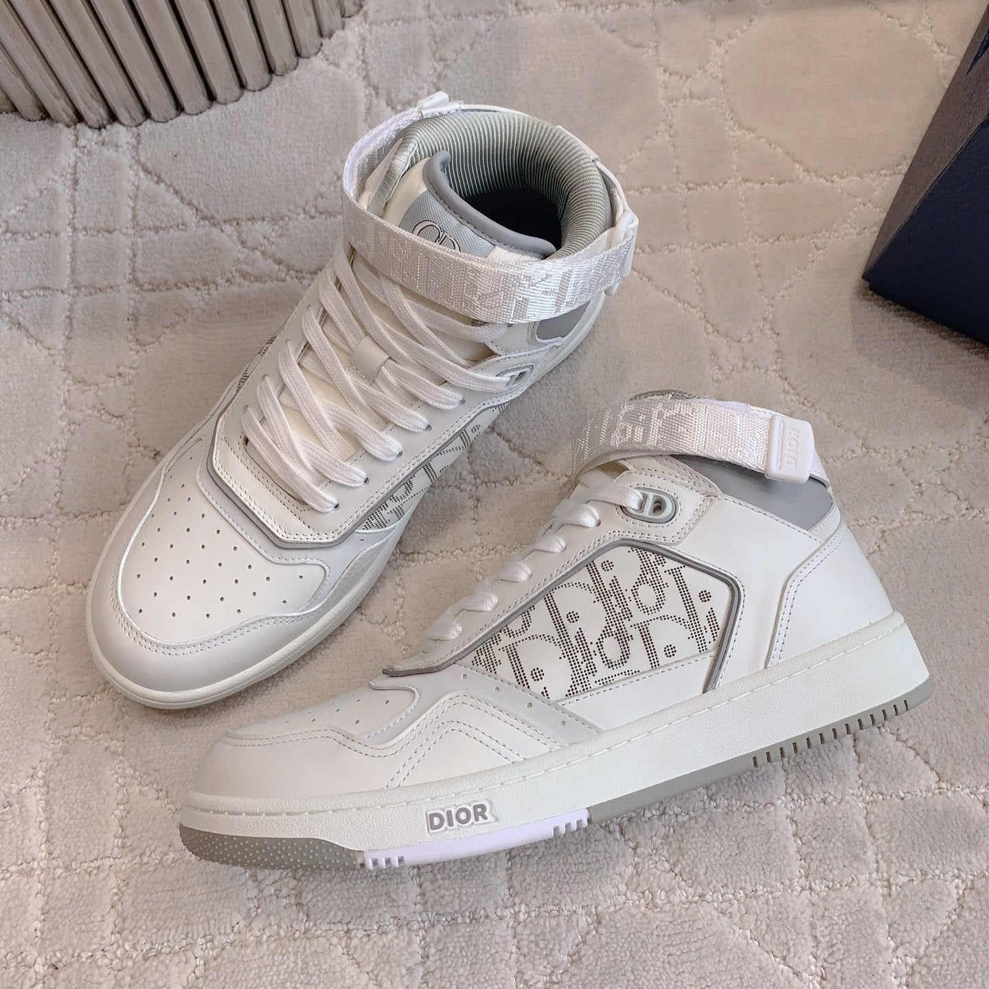 CD B27 High-Top Sneaker White Print Calfskin