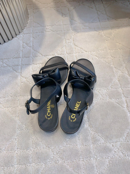 CC 26s Bow-Tie Flat Sandals Black Lambskin 906128