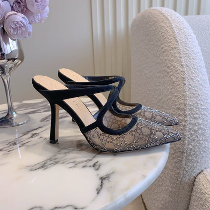 CD Capture Heeled Mule 10cm Black Suede Mesh 615464