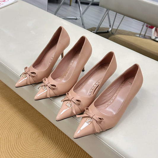 Bepointy Pump Bow In Rose Cannelle Cowhide And Patent Leather Pale Pink Sheepskin Linning 304258