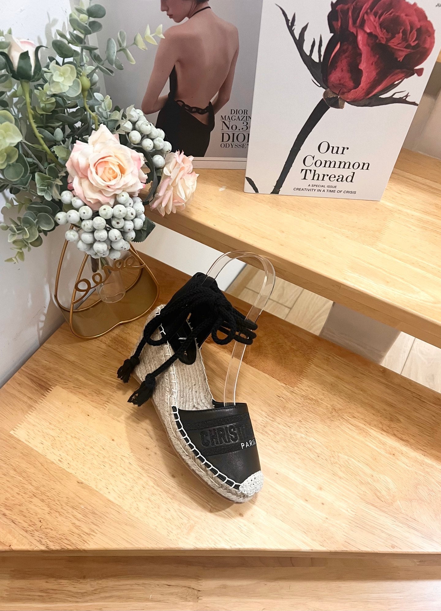 CD FW26 Wedge Sandals Black Sheepskin 692257