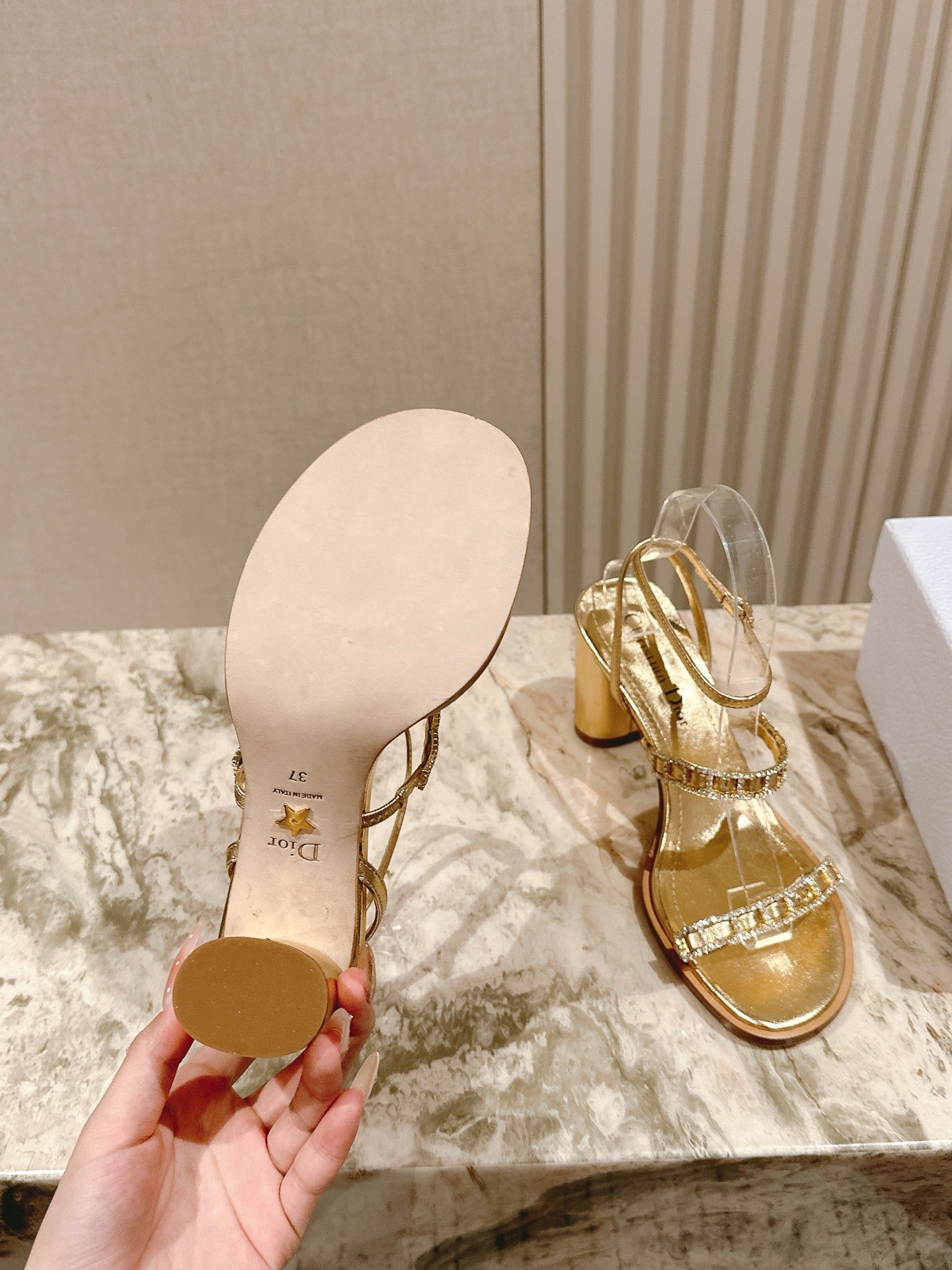 CD Diorissime Heeled Sandal 85 mm Gold Metalic Lambskin  483073