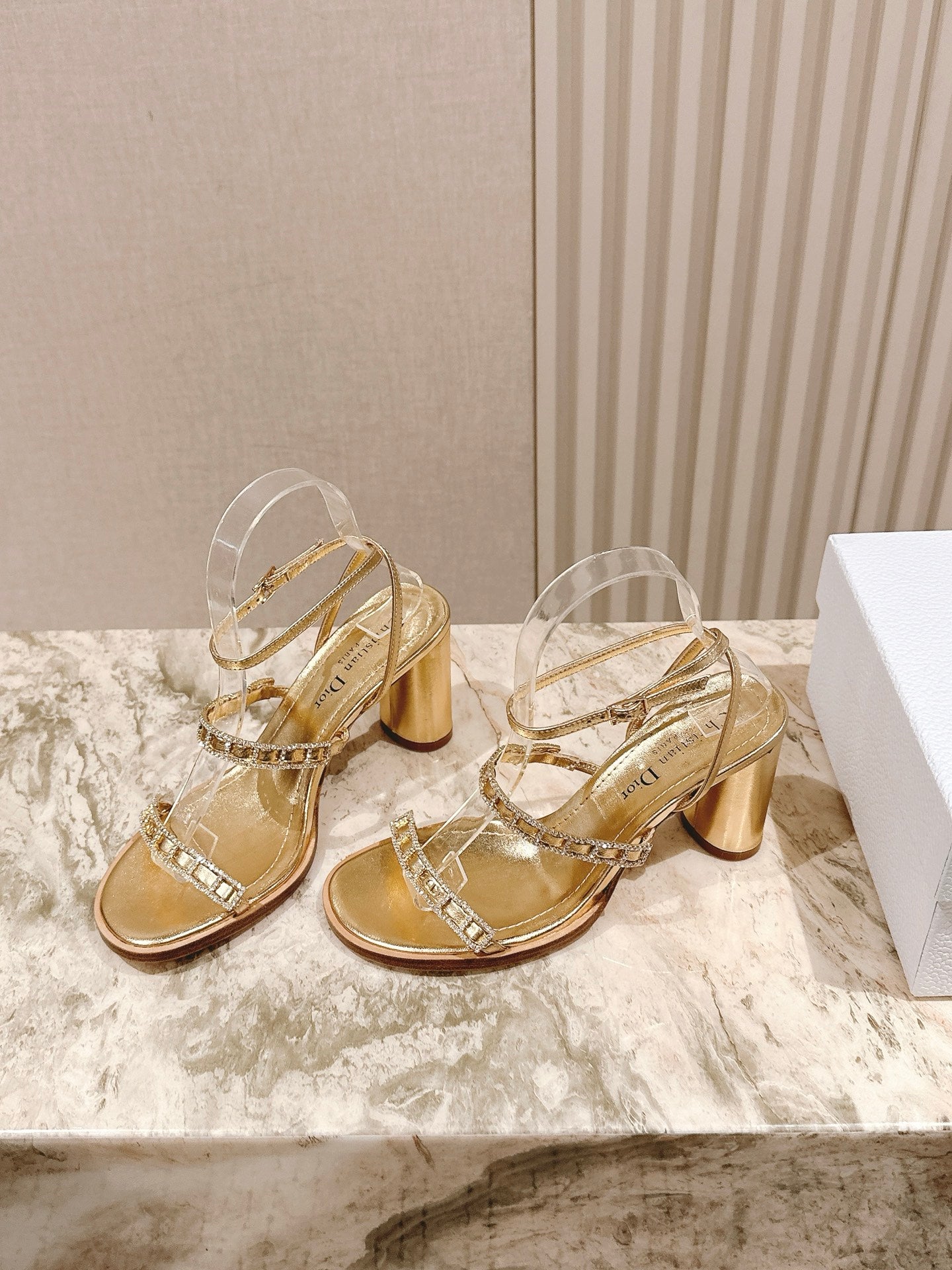 CD Diorissime Heeled Sandal 85 mm Gold Metalic Lambskin  483073