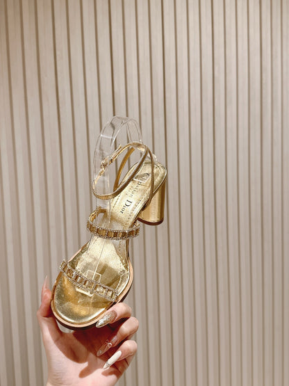 CD Diorissime Heeled Sandal 85 mm Gold Metalic Lambskin  483073
