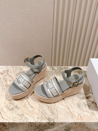 CD Dway Wedge  Sandal 85mm Warm gray-brown Calfskin and Embroidered 483079
