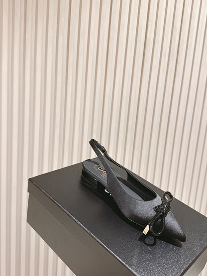 CC 26s Slingback Flat Black Satin Sheepskin 658477