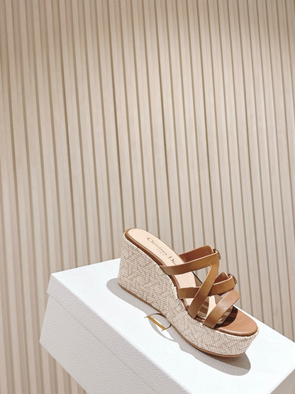 CD Wedge Hemp Sandal 85mm Brown Beige  Lambskin 483083