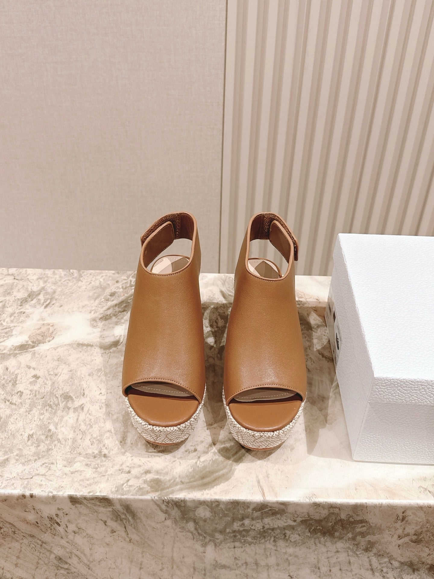CD Attitude Wedge Sandal 85mm Camel Calfskin 483088