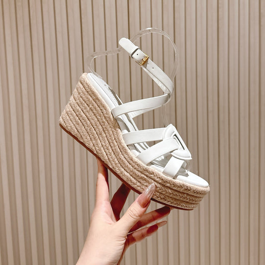 CD D-Club Wedge Sandal 85mm White Calfskin 483080