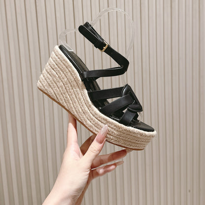CD D-Club Wedge Sandal 85mm Black Calfskin 483082