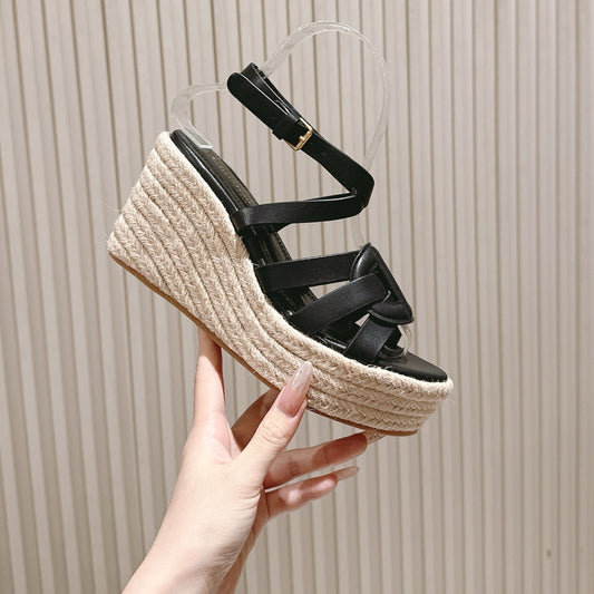 CD D-Club Wedge Sandal 85mm Black Calfskin 483082