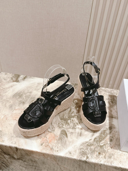CD D-Club Wedge Sandal 85mm Black Calfskin 483082