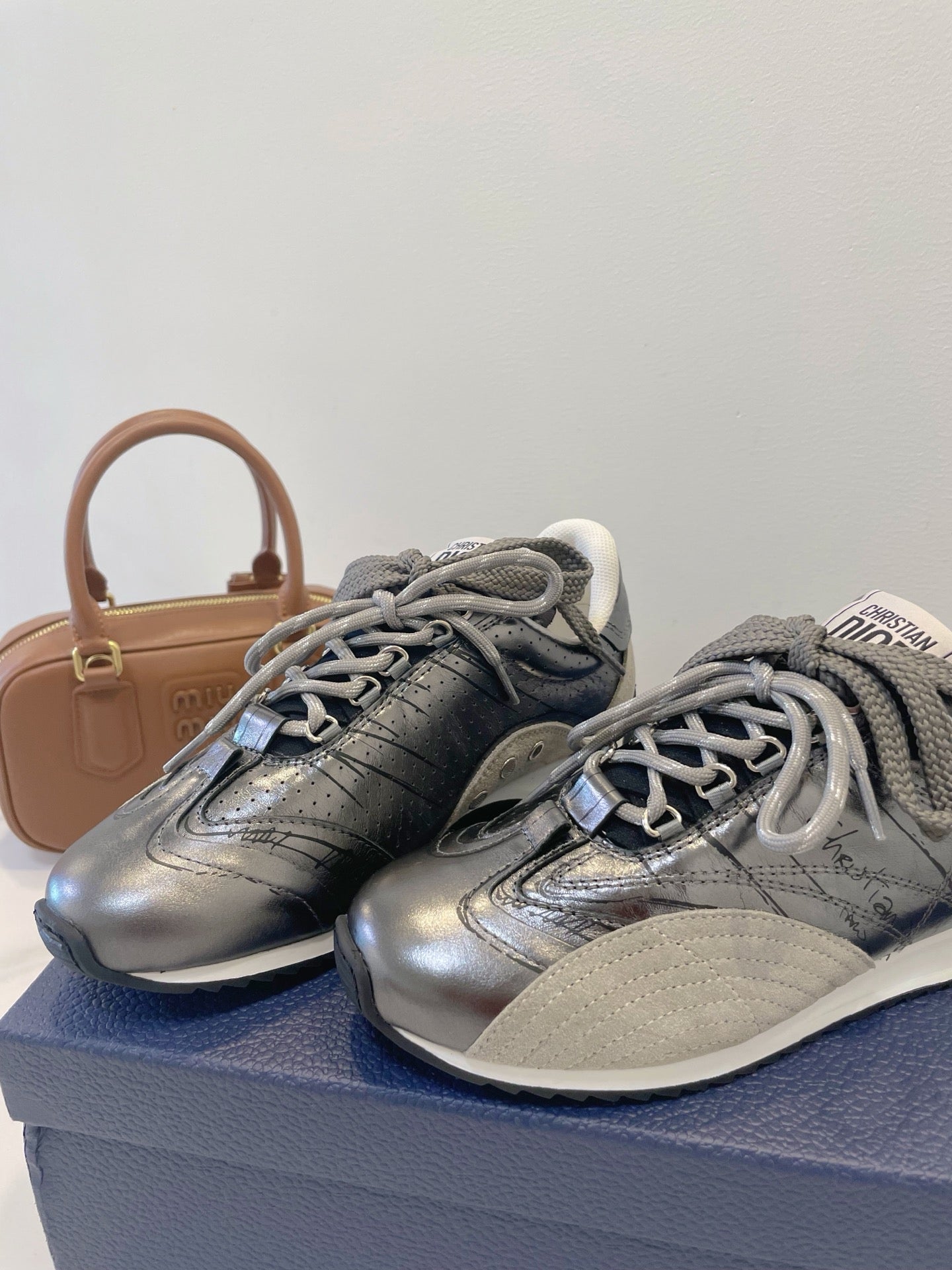 CD 26s D-Sketch Sneakers Sliver Taupe Suede Lambskin 908094
