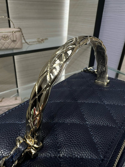CC 25S Small Vanity 17cm Dark Blue Grained Calfskin Light Gold Hardware
