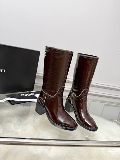 CC 26s Mid-Calf Boots Brown Glossy Leather 101933