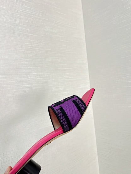 dway heeled slide 35 purple red embroidered cotton