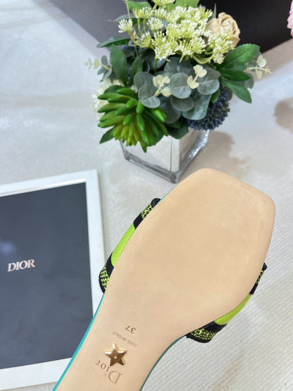 dway heeled slide 35 lime blue embroidered cotton