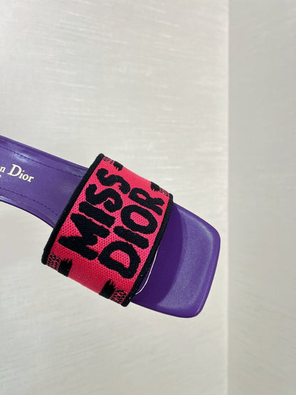 dway heeled slide 35 red purple embroidered cotton