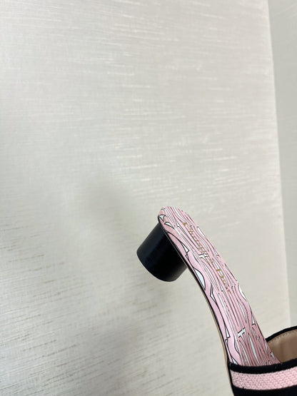 dway heeled slide 35 embroidered cotton pink miss cd alllover motif
