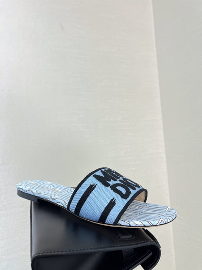 dway slide embroidered cotton cloud blue miss cd alllover motif