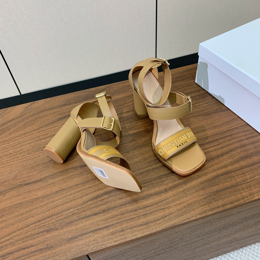 CD J'Adior High-Heel Sandals 8cm Brown Cowhide Canvas 793125