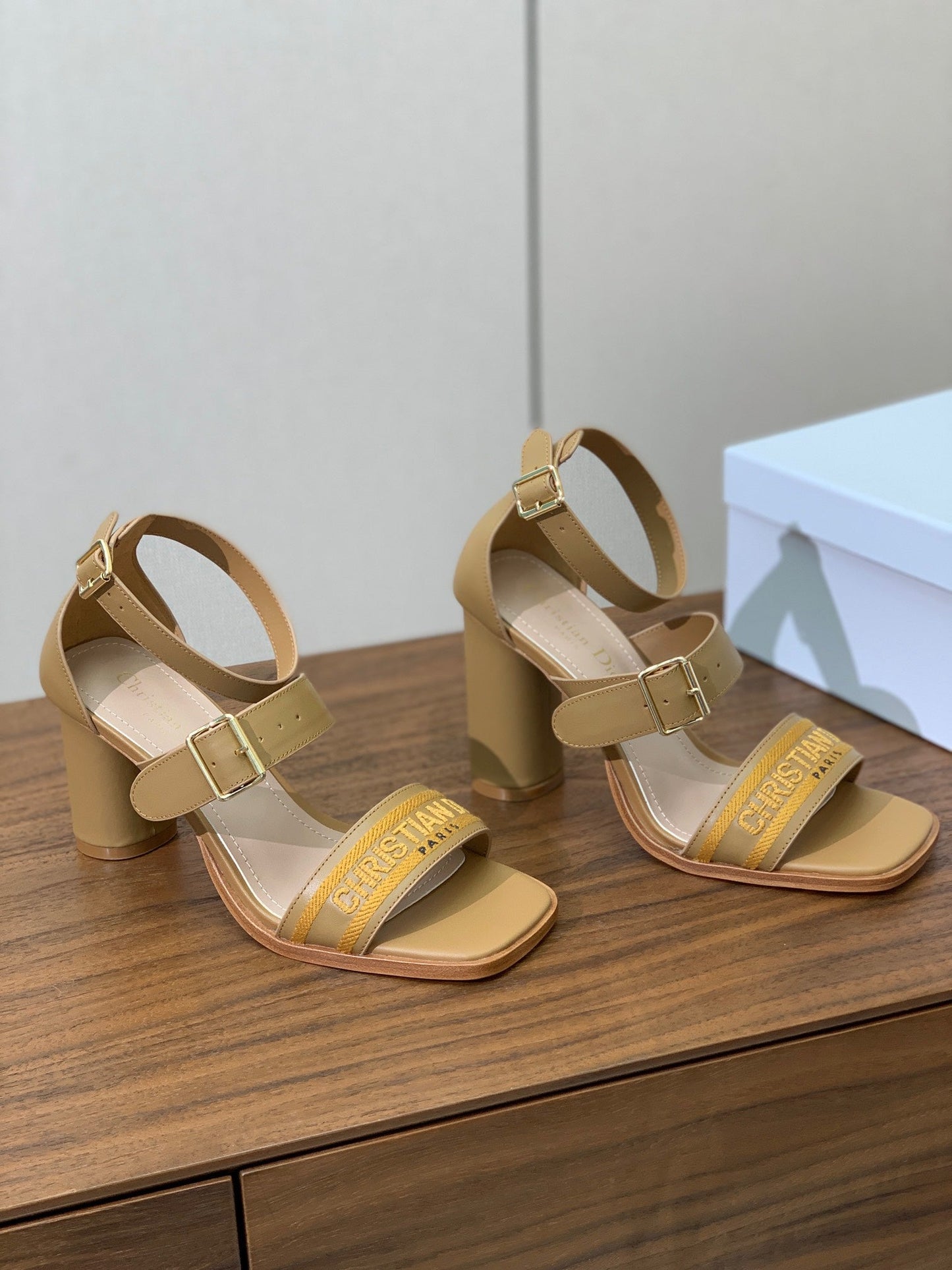 CD J'Adior High-Heel Sandals 8cm Brown Cowhide Canvas 793125