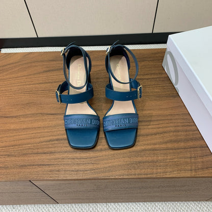 CD J'Adior High-Heel Sandals 8cm Blue Cowhide Canvas 793126