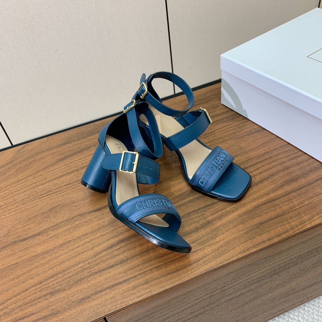 CD J'Adior High-Heel Sandals 8cm Blue Cowhide Canvas 793126