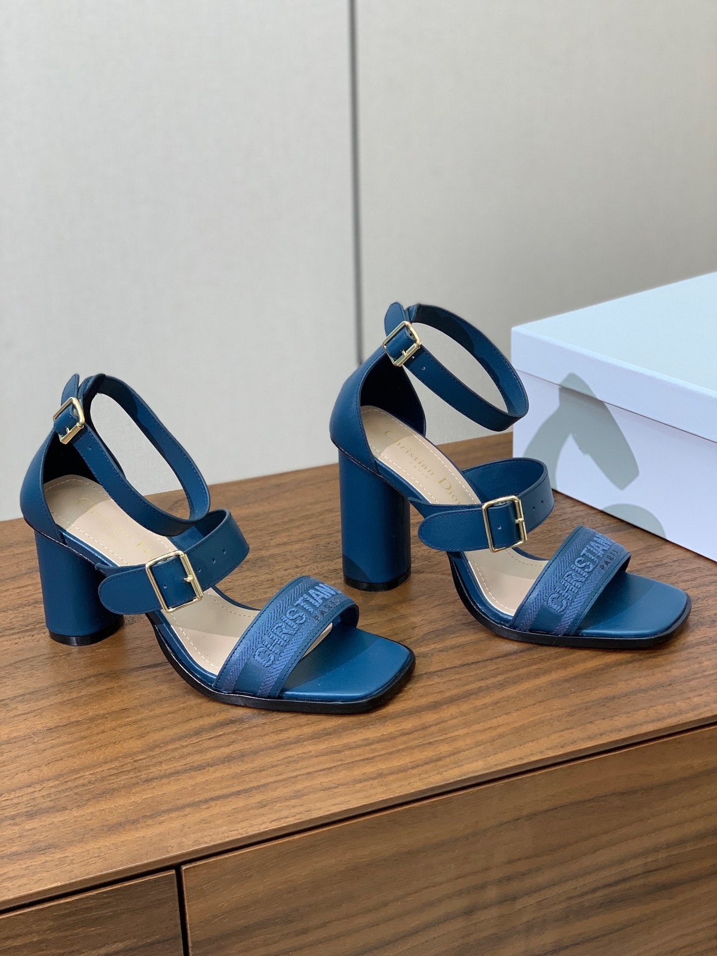 CD J'Adior High-Heel Sandals 8cm Blue Cowhide Canvas 793126