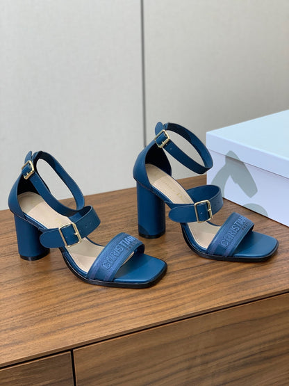 CD J'Adior High-Heel Sandals 8cm Blue Cowhide Canvas 793126