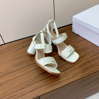 CD J'Adior High-Heel Sandals 8cm White Cowhide Canvas 793127